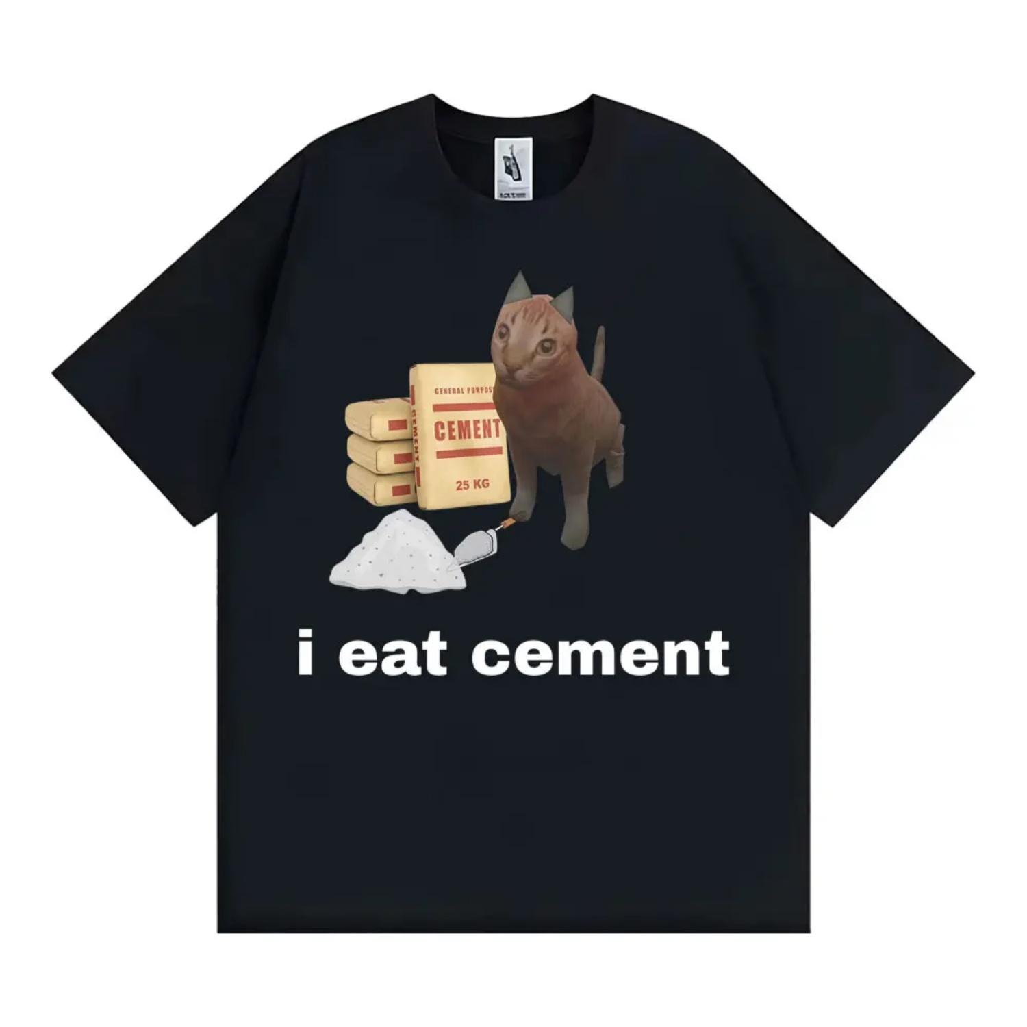 

I Eat Cement Funny Cat Meme Graphic T Shirt Gift for Men Women Fashion Cute Humor T-shirts Vintage Casual Oversized T-shirt Tops S чёрный