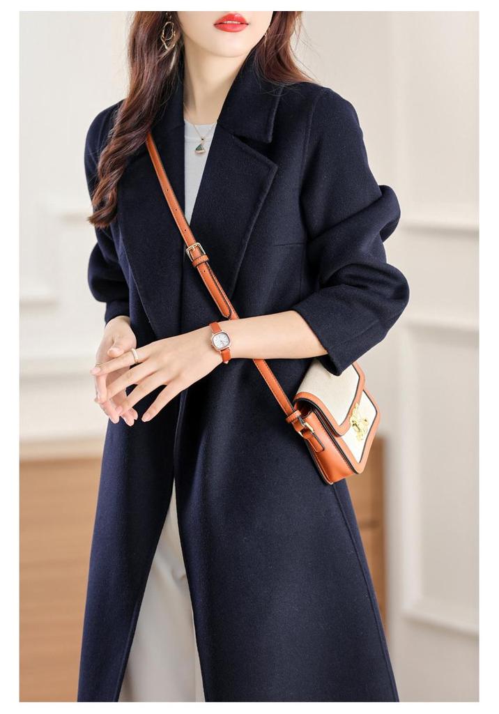 2025 Winter Women's Korean Style Mid-Length Belted Woolen Cashmere Coat