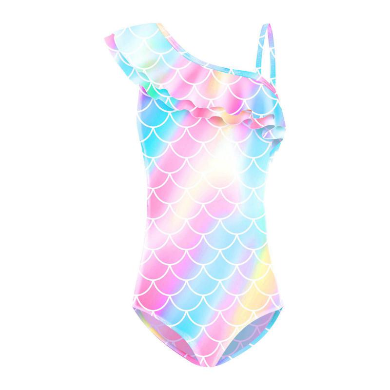 5-12 Years Kids Girls One Shoulder One-piece Swimsuit Summer Ruffle Triangle Swimsuit