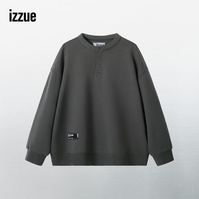 Izzue Men's Heavyweight Henley Sweatshirt with ZI Letter Print