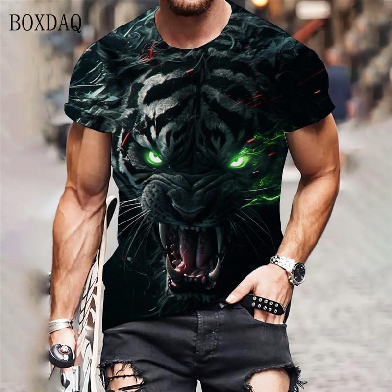 Tiger Graphic Men's Trend T-Shirts Summer Short Sleeve Street 3D Animal Print Fashion T Shirt 6XL Large Size O-Neck Casual Tops
