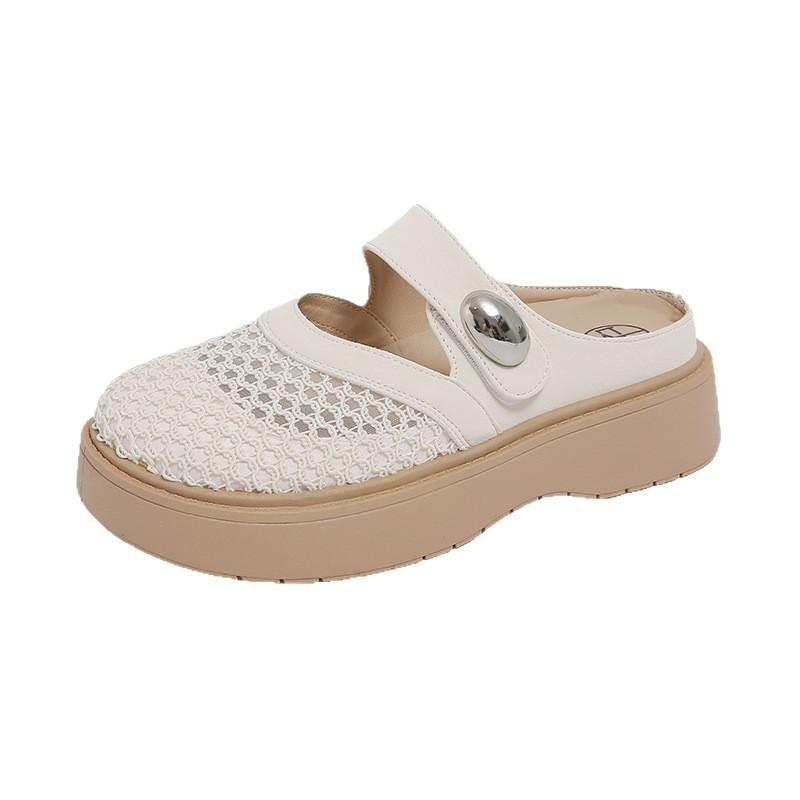 Thick-soled bag head half slippers women's 2025 new hole sandals summer women's shoes heightening breathable hollow mesh slippers