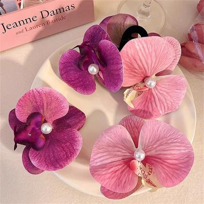 Haarspange mit Orchideenblüte, Haarschmuck, Haaraccessoires im Bohème-Stil, Haarspange mit Blumen und Perlen, Kopfschmuck, Haarnadel mit Orchideenblüte