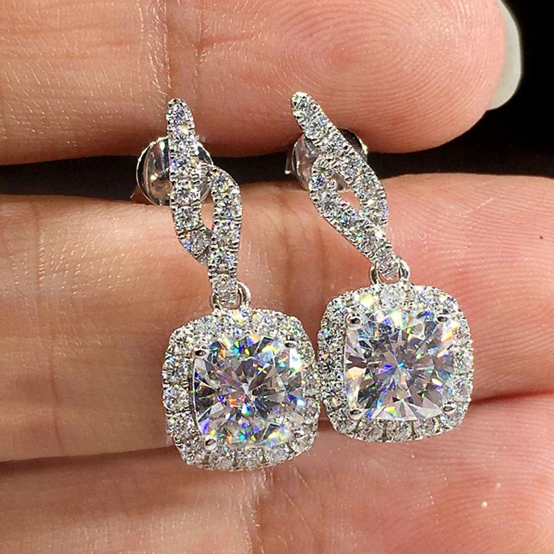 New able Square Pendant Earrings Brilliant Engagement Wedding Jewelry Elegant Women's Pendant Exquisite Gifts