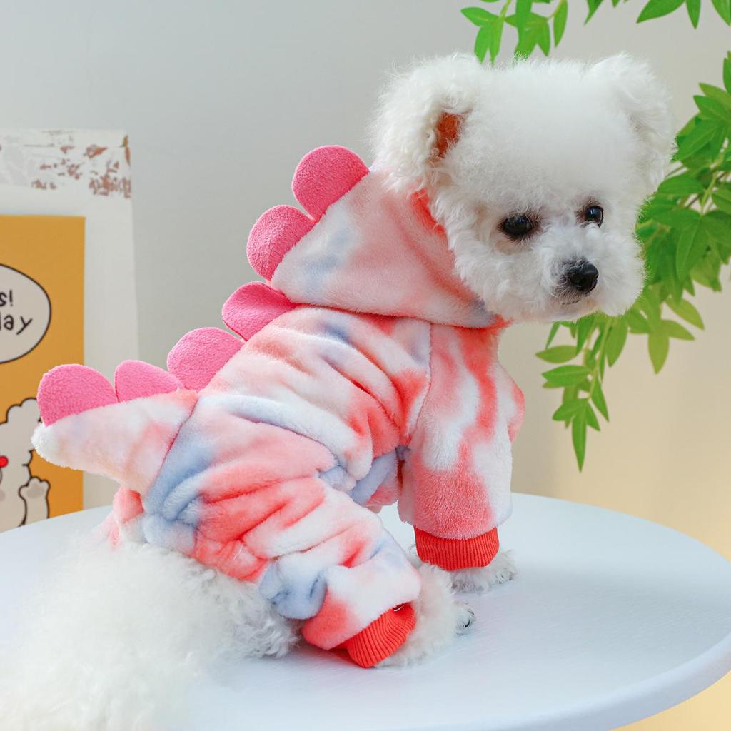 Dinosaur-Inspired Velvet Pet Suit for Small to Medium Dogs and Cats - Cozy Four-Legged Flower Design for Autumn and Winter