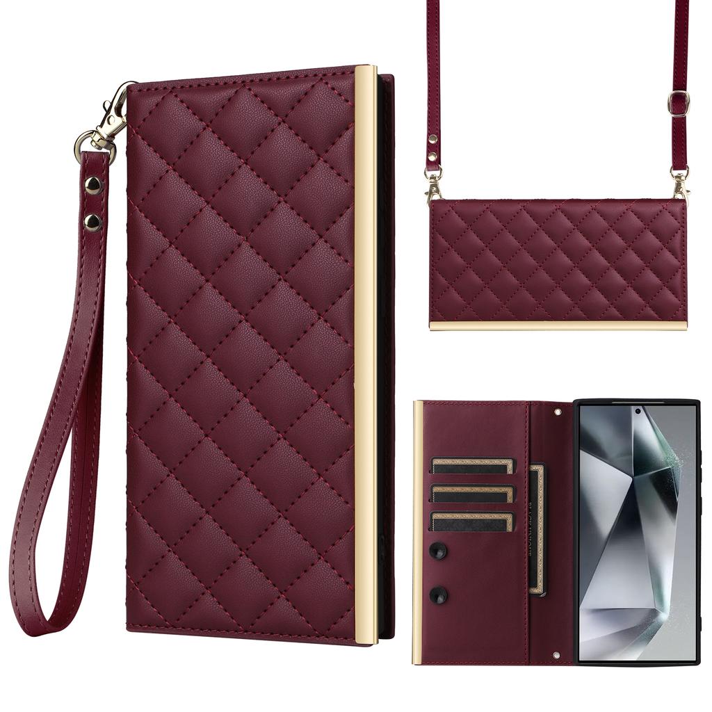 For Samsung Galaxy S25 Ultra Case Suction Cup PU Leather Wallet Phone Cover with Straps