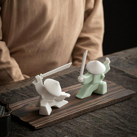 Ceramic Swordsman Incense Holder: Creative Sword-Dancing Ornament & Stick Burner Base