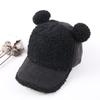 Podzimní zimní manšestrová baseballová čepice s dvojitým pomponem Čepice s pomponem z jehněčí vlny pro chlapce a dívky