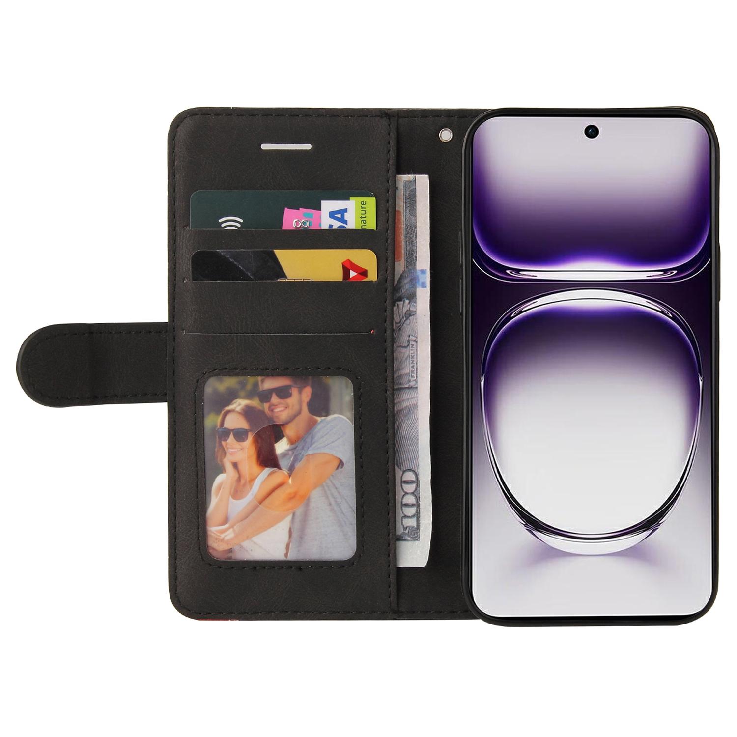 

For Oppo Reno12 5G (Global) Leather Case Wallet Stand Color Splicing Phone Cover Red