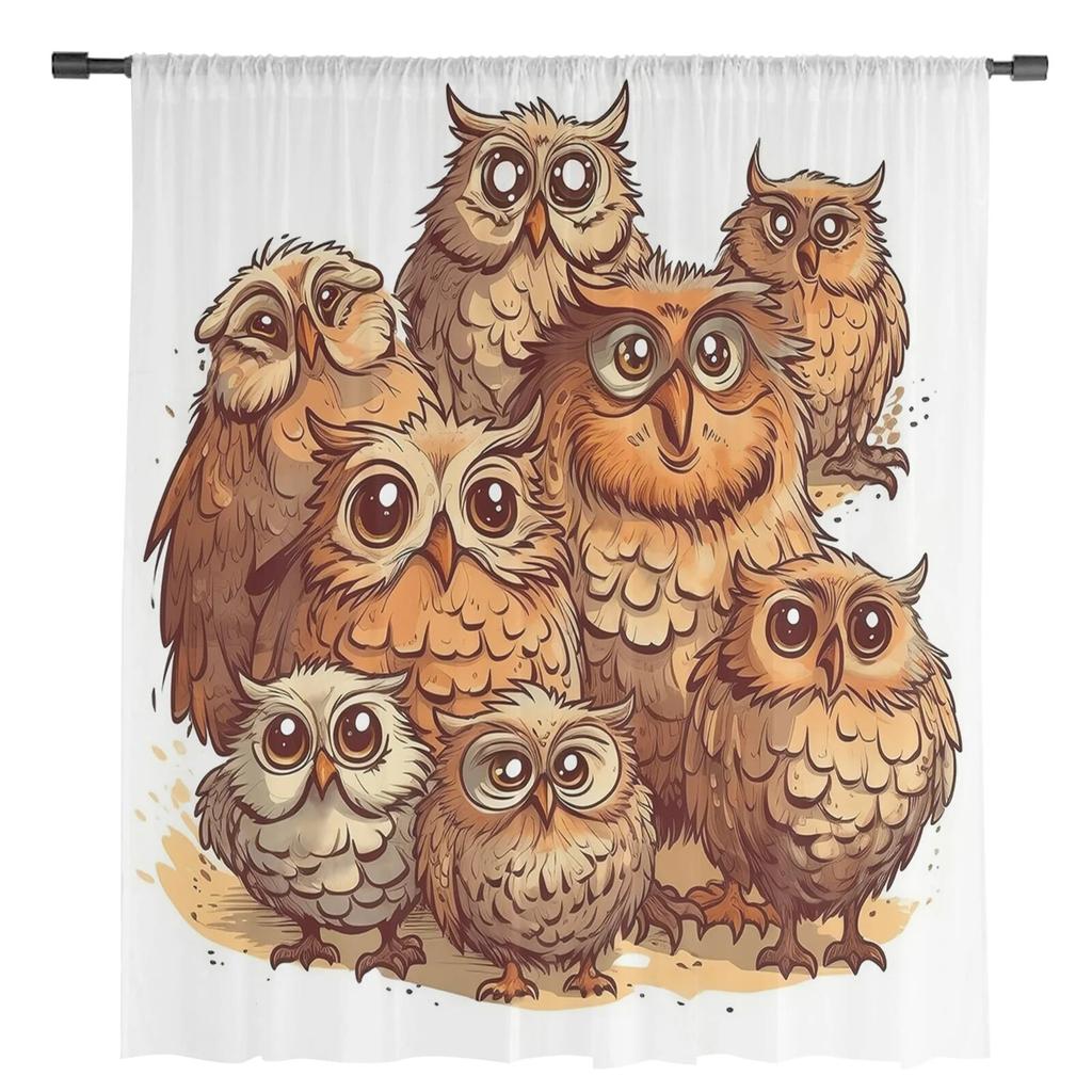 Cartoon Animal Owl Tulle Curtains for Living Room Sheer Curtain for Bedroom Window Blinds Voile Curtains
