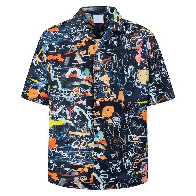 Foreign trade cross-border Amazon European and American trend graffiti floral full printing short-sleeved shirt personalized trendy brand men's shirt