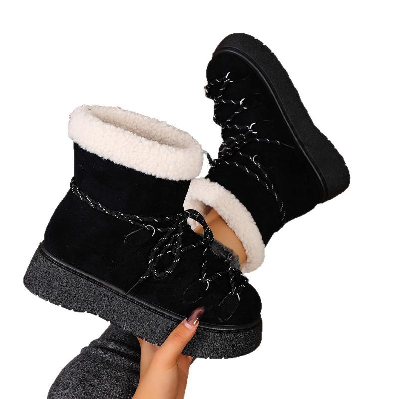 Women's Lace-Up Snow Boots, Plush Lined Platform Booties, Winter Ankle Boots Wholesale for Women