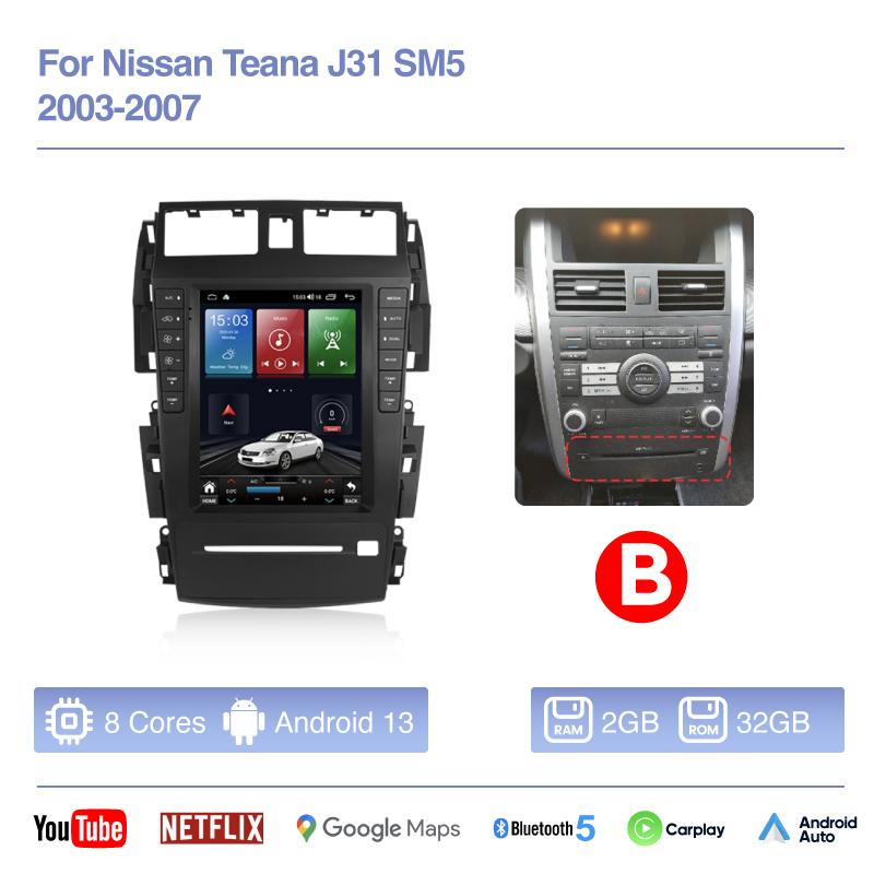 10.4inch Car Radio Multimedia Player GPS Navigation Android13 Auto For Nissan Teana J31 SM5 2003-2007 Carplay 8+256G 4G Car CD