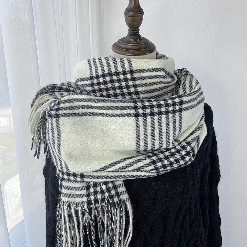 Karoschal Damen Neuer Herbst und Winter Verdickter Langer Schal Schal mit Quasten, Warmes Herbst-/Winter-Modeaccessoire in Mehreren Farben