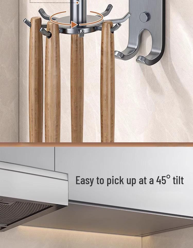 Kitchen Octopus Rotating Hook: Punch-Free Wall-Mounted Hanging Rack for Pot, Spatula, Spoon, and Cutting Board Storage.