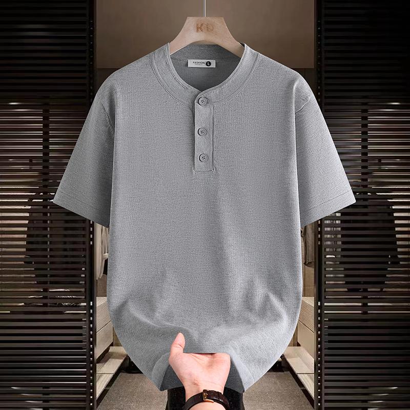 Men s Grey Solid Color Henley Neck Short Sleeve T-Shirt M серый