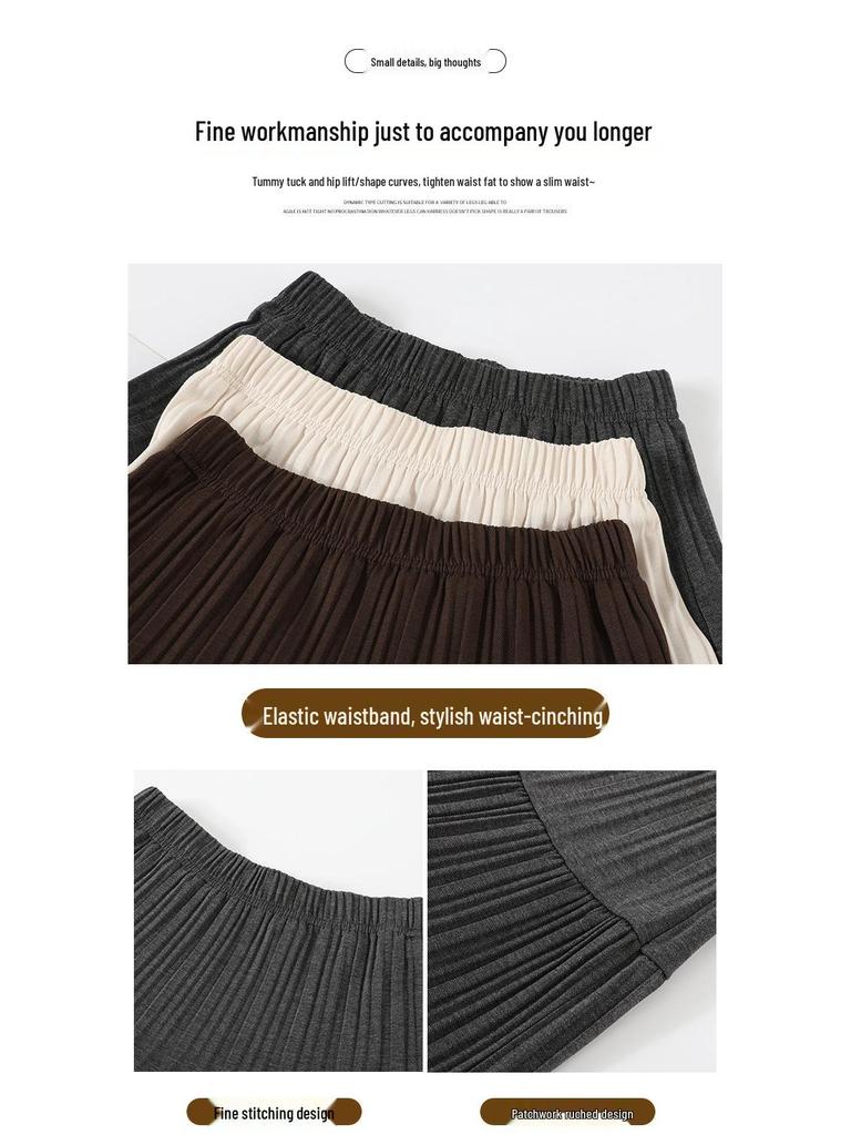 Korean Style Woolen Pleated A-line Skirt: High Waist, Hip-Covering, Draped Half Skirt for Women, Autumn/Winter Fashion.