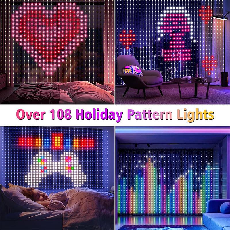 Smart Curtain Lights App Remote Control Window Fairy Light Color Changing Music Sync DIY for Indoor Outdoor Backdrop Wall Decor
