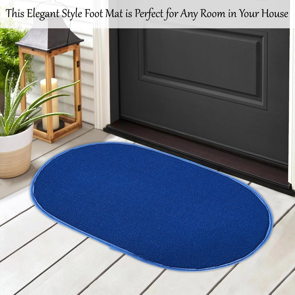 Urbane Home Pack of 3 Anti-Skid Door Mats for Home | Soft, Washable Microfibre & Water Soaking Oval Floor/Bathroom Mat - Blue