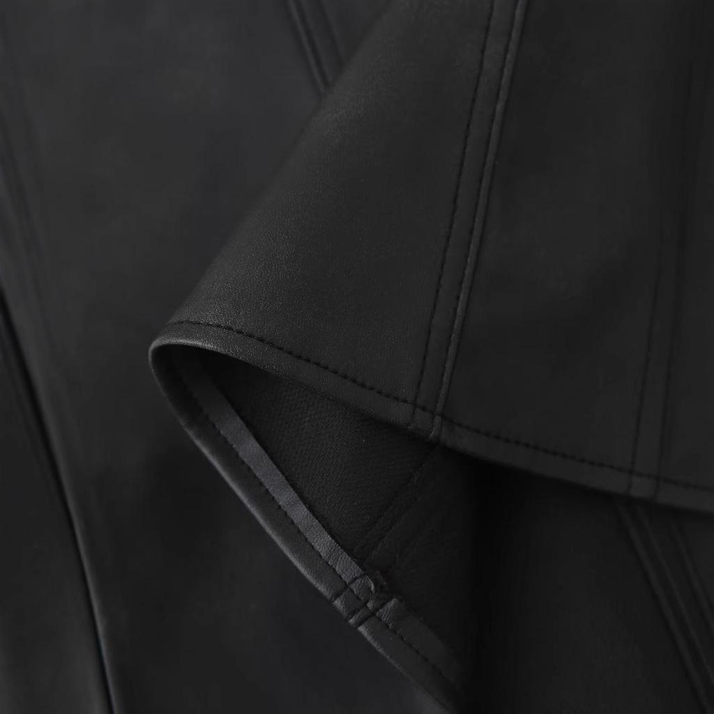 2024 European & American Style Faux Leather Slim Fit Women's Jacket with Zipper and Sexy Cami