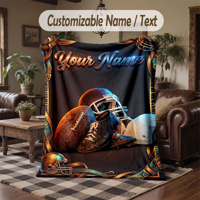 Soccer Theme Throw Blanket Custom Name Text Personalized Blanket Soft Cozy Blanket for Home Sofa Bed