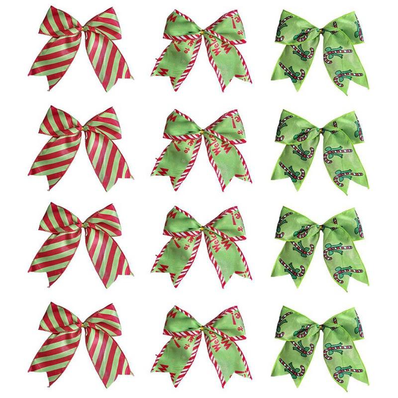 

12pcs Red and Green Christmas Bow Christmas Tree Decoration