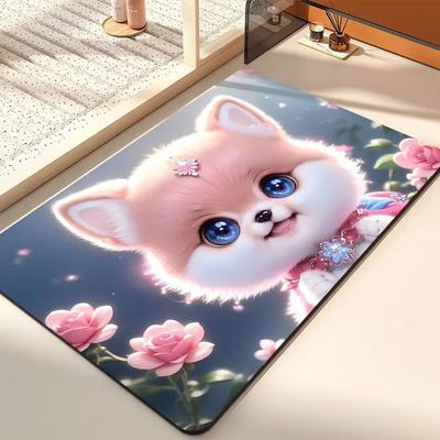 Diatom Mud Suction Mat Cartoon Cute Puppy Bathroom Floor Mat Toilet Toilet Door Non-slip Door Mat Quick Drying Mat