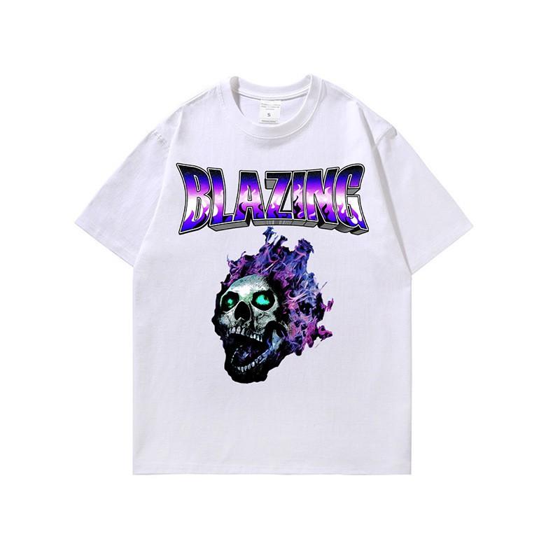 Mens Oversized Cotton T-Shirt With Skull Graphic Print Loose Fit Casual Streetwear Tee Winter