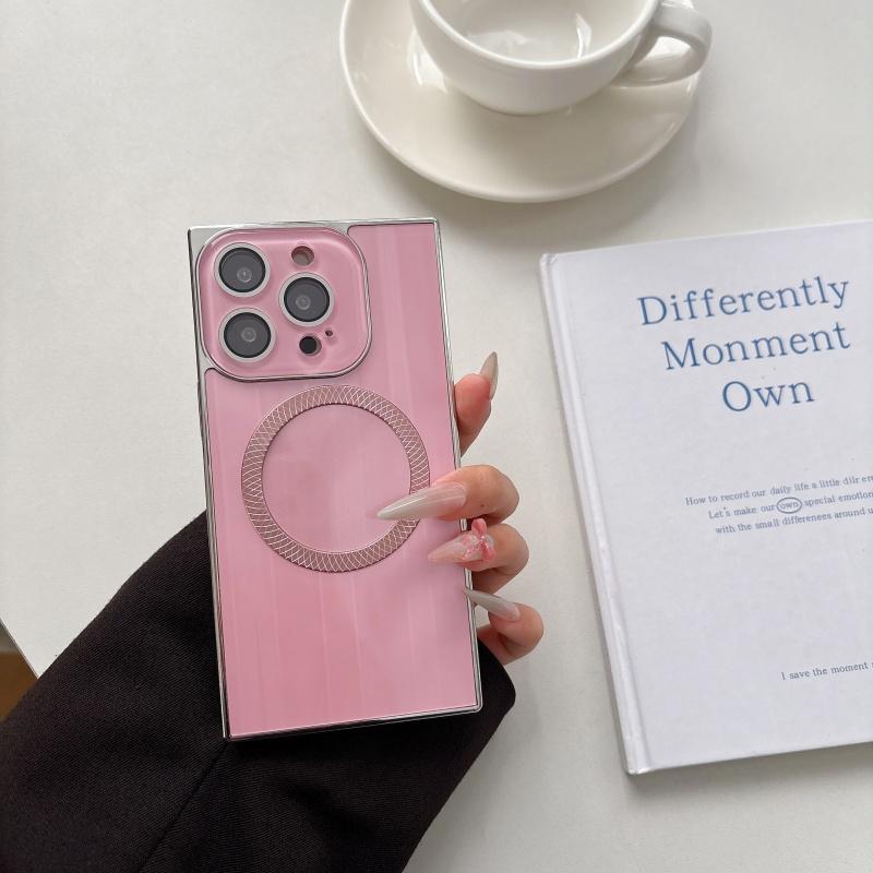 2025 Square CD texture electroplated magnetic phone Case with lens film, suitable for iPhone 16 Pro Max 15 14 13 Pro full anti-drop protective Cover