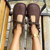 2026 Ladies Shoes Lace Up Women's Flats Outdoor Casual Flats Women Round Toe Soft Bottom Hollow Plus Size Shoes Female