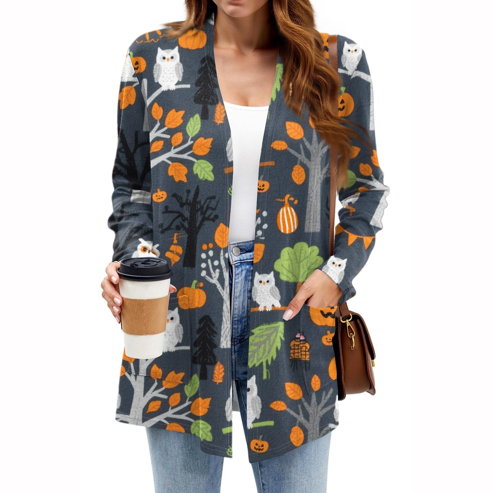 

Женские легкие кардиганы с открытой передней частью, с длинными рукавами, повседневные, свободные, тонкие кардиганы с карманами XL