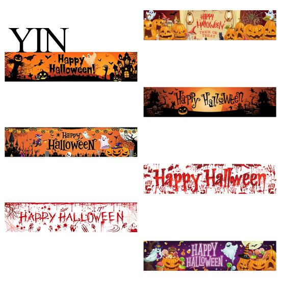 Spooky Backdrop for Home Large Happy Halloween Banner Outside, 70 x 15 Inch Yard Sign Reusable Flag, Welcome Garden Fence Party Decoration Front Porch