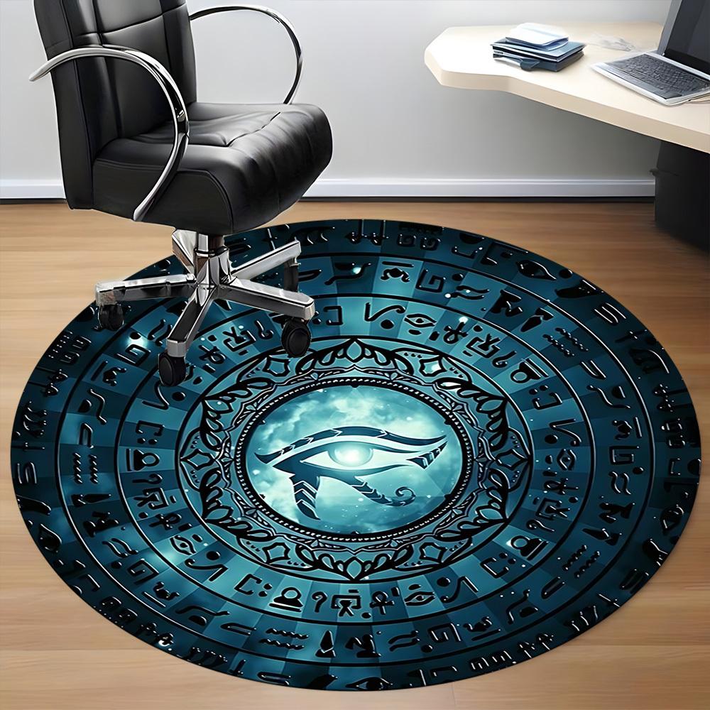 1 Stück Auge des Horus, Hieroglyphen Büro Runder Teppich, Matte Geeignet Für Büro, Unter Bürostühlen Schlafzimmer Wohnzimmer Heimdeko, Zimmerdeko