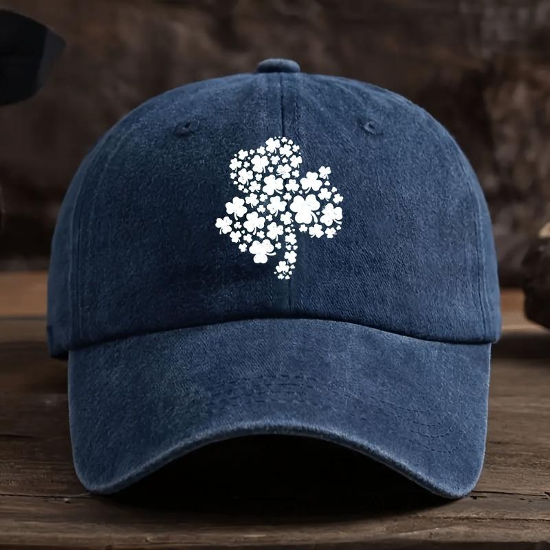 

Retro style adjustable baseball cap with clover print pattern outdoor sun hat, fashionable and casual for daily use Adjustable
