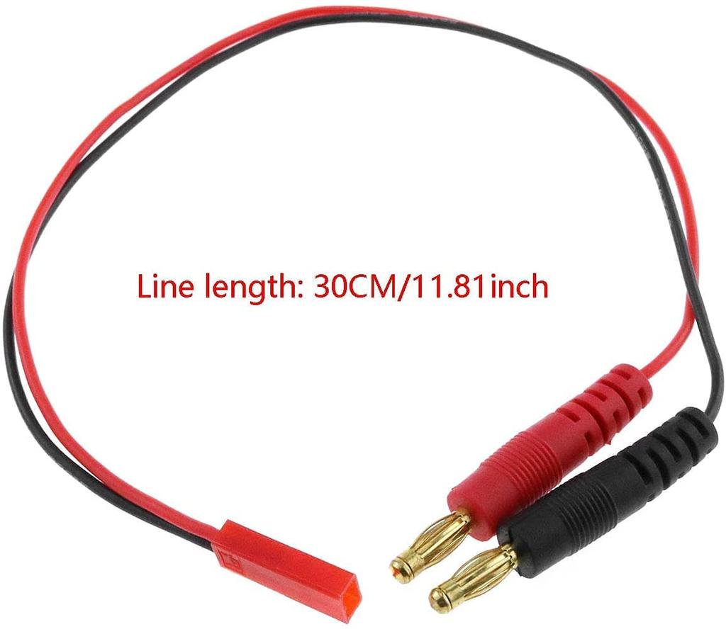 Weiches Silikon-Ladekabel 20AWG | 4,0 mm Bananenstecker Stecker auf JST-Stecker | 30 cm | Kompatibel mit Radiofly | Schwarz, Kunststoff