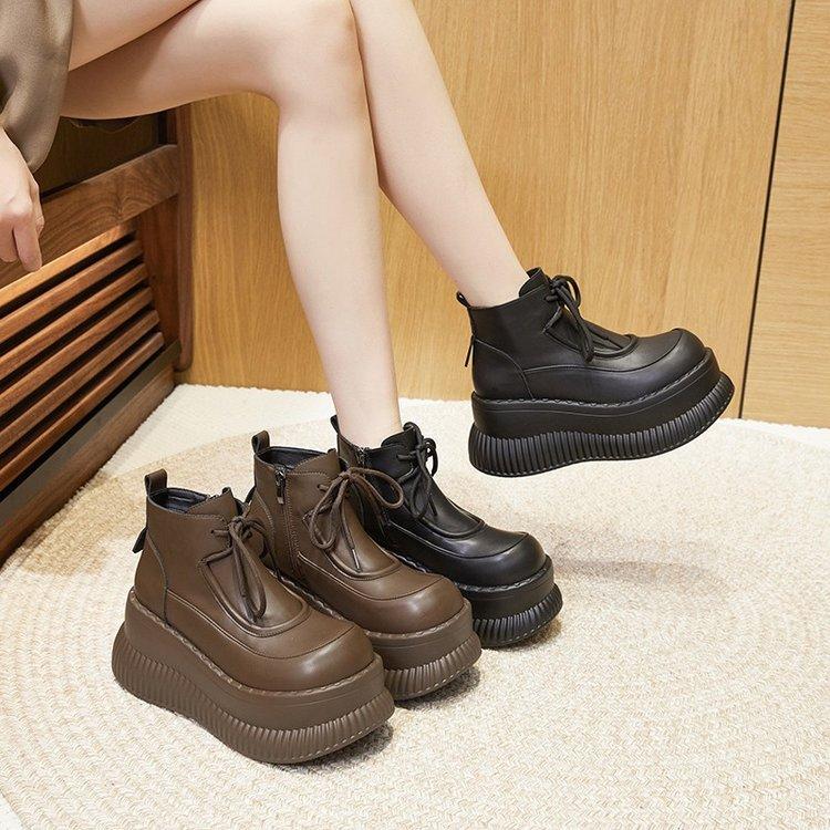 2024 autumn and winter new popular velvet thick-soled small muffin short boots inner height increase Martin boots women's cotton shoes
