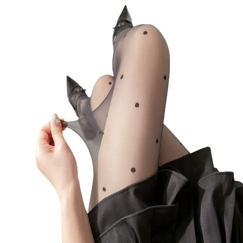 Heart-Fluttering Retro Polka Dot Black Silk Pantyhose - High Elasticity, Anti-Snag, No Crotch Drop, Spring/Summer.