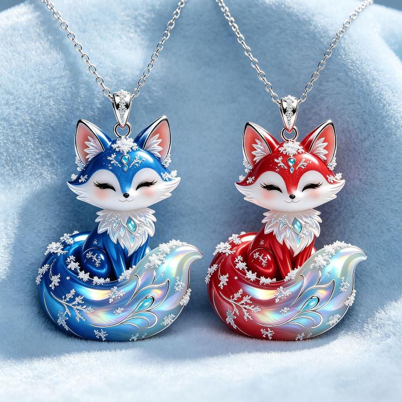 Nine Tailed Fox Enamel Pendant Necklace 1Pcs Exquisite Cartoon Animal Design Fashion Jewelry for Graduation Gift for Girls