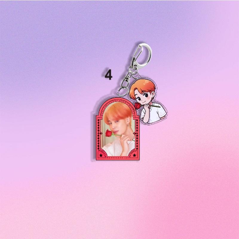 BTS Q-version Cartoon Characters Holding Roses Keychains, Bag Charms, Clothing Accessories, Celebrity Merchandise Support Items.