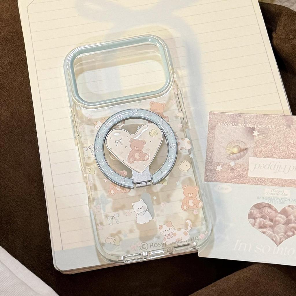 Cute Bear Magnetic Heart-Shaped Phone Case for iPhone 16, iPhone 17, and iPhone 17 Pro Max