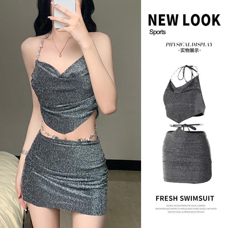 Have Vacation In Thailand Split Body Slimming Gathered Neck Beach Bikini Swimsuit Women S чёрный