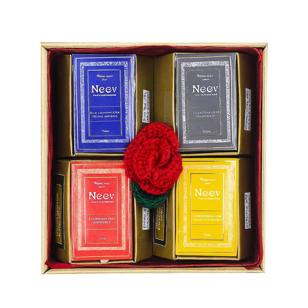 NEEV SOAPS Handmade Ayurvedic Soap Gift Box Set, 4 Varieties - Aloe Lavender, Charcoal, Almond Rose, Kumkumadi, 75g Each