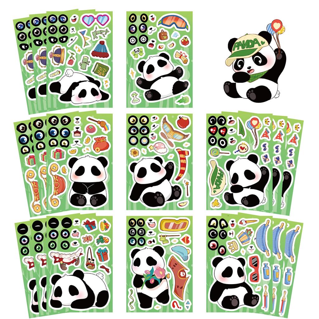 8 Cartoon Panda Animals Make A Face Face Change Sticker DIY Hand Account Small Card Mobile Phone Case Decoration