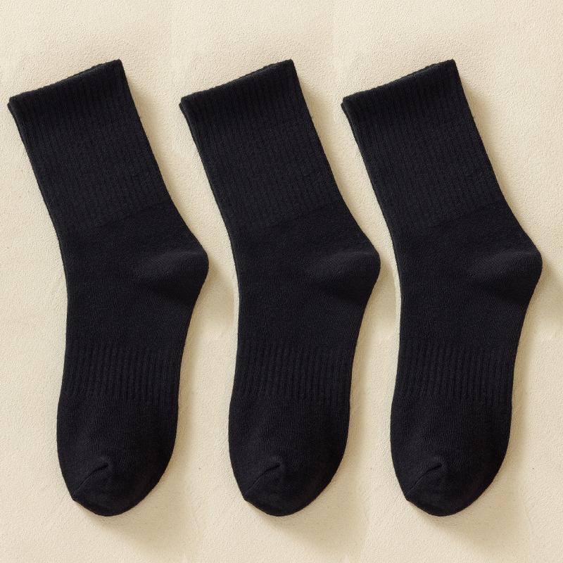 Soild Cotton Sports Socks Mid Calf Black White Stockings Soft Breathable Athletic Socks Soft Comfortable Solid Hosiery