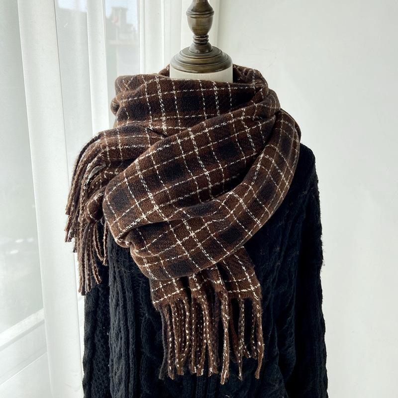 Retro Fashion Winter Women Men Knitted Scarf Headscarf Casual Preppy Plaid Tassel Scarve Lady Mujer Wrap Shawl Unisex Korean New