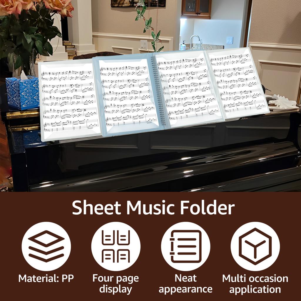 Sheet Music Folder 4 Pages Expand Piano Sheet Music Binder Elegant Spiral Music Binder Organizer A4 Size Writable Choir Folder