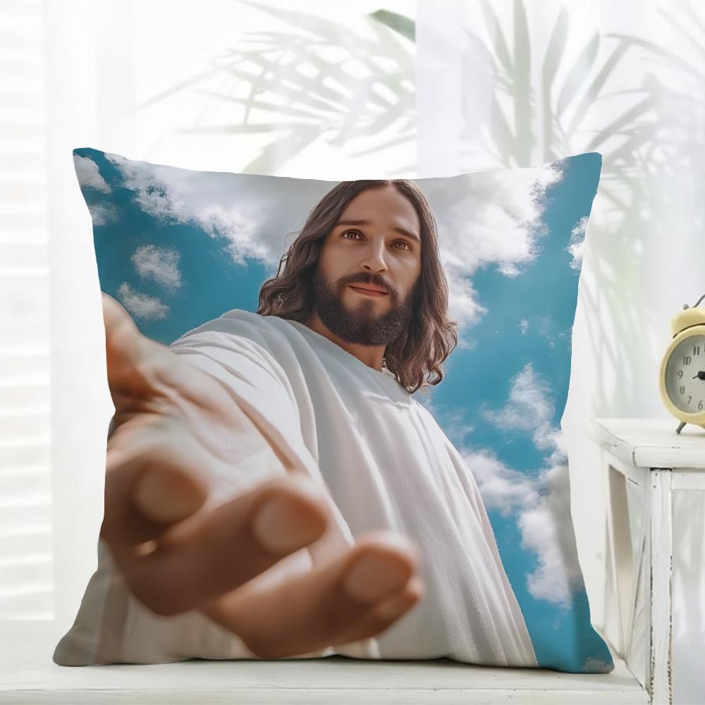 J-Jesus Christus Kissen Religiöse Dekoration Kissenbezug Täglich Waschbar Leinen Kissenbezug Weich Für Sofa Bett Wohnzimmer Dekoration
