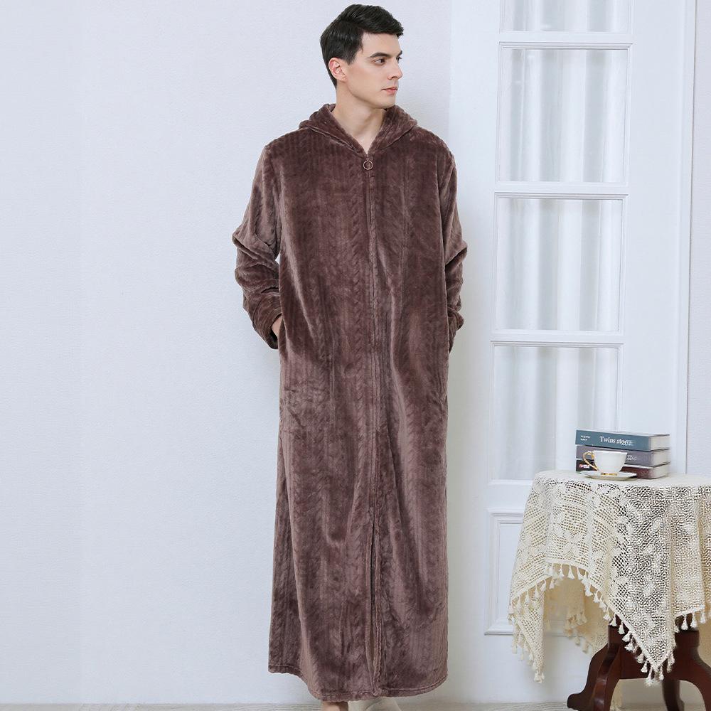 Winter Flannel Hooded Nightgown: Thick Coral Fleece, Long Sleeve, Plus Size, Ready Stock