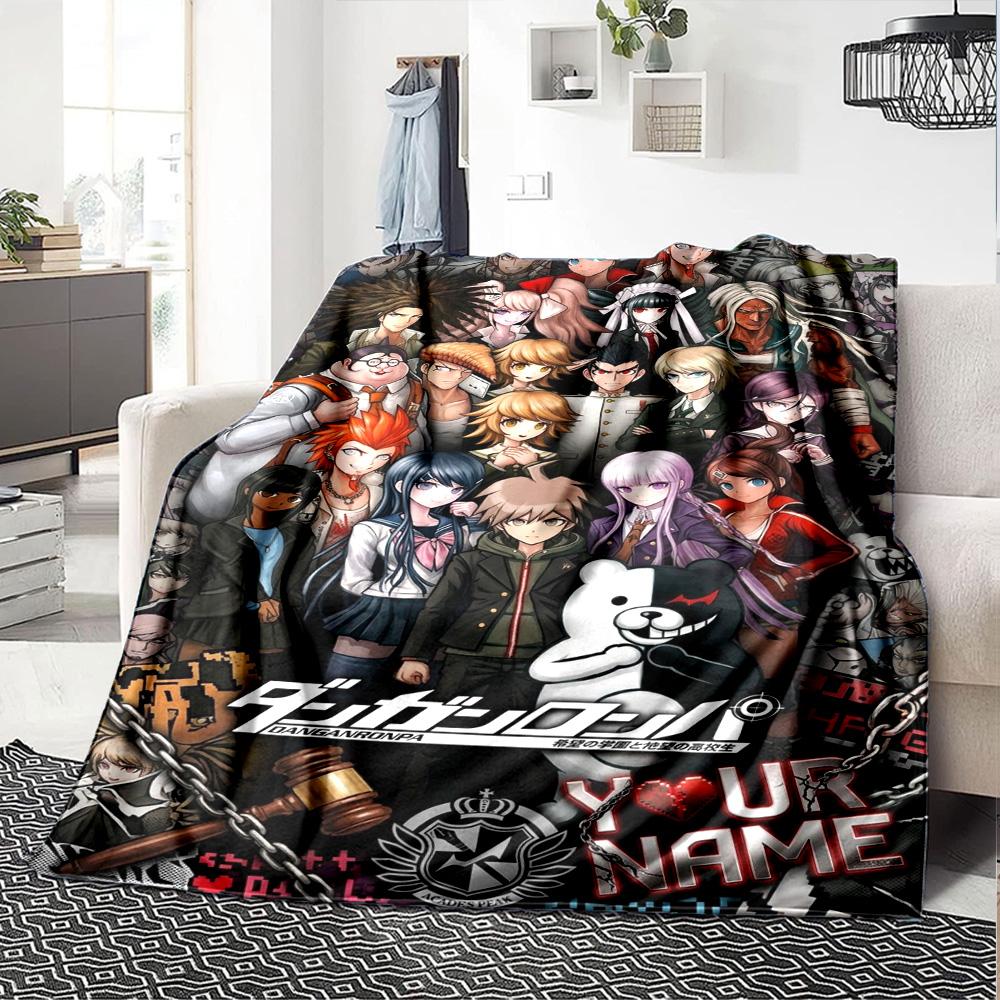 Name Custom Dangan Ronpa Anime Print Flannel Blanket High Quality Warm Comfortable Cover for All Seasons Perfect for Gifts Home Decor