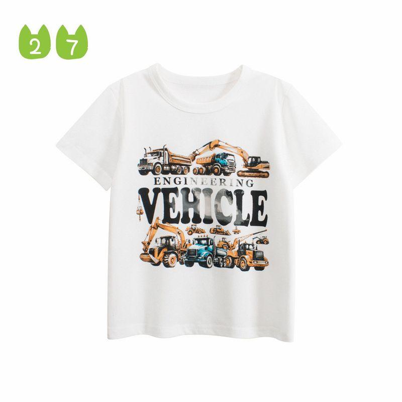 27Kids Children's Clothing Summer Kidsren's Car Short-Sleeved T-Shirt Boys' Round Neck Tops Baby Boys' Pure Cotton Clothes Summer Clothes